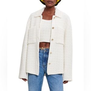 Maje Malerio Two Tone Ecru Tweed Oversized Shirt Jacket in Medium (France sz 2)